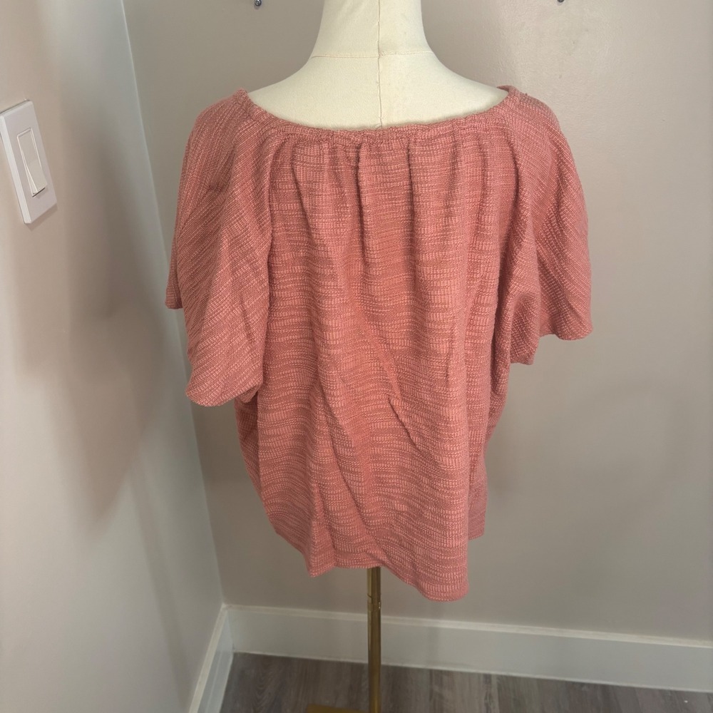 Madewell Pink Textured Gathered Scoop Neck Cap Sleeve Top 3X Plus Size - Picture 5 of 10